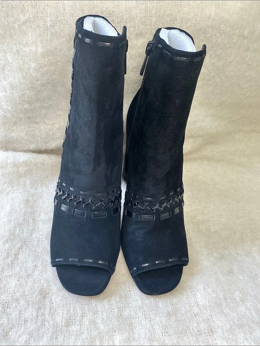 Donald J Pliner Bridget Black Leather Open Toe High Heel Booties Size 9